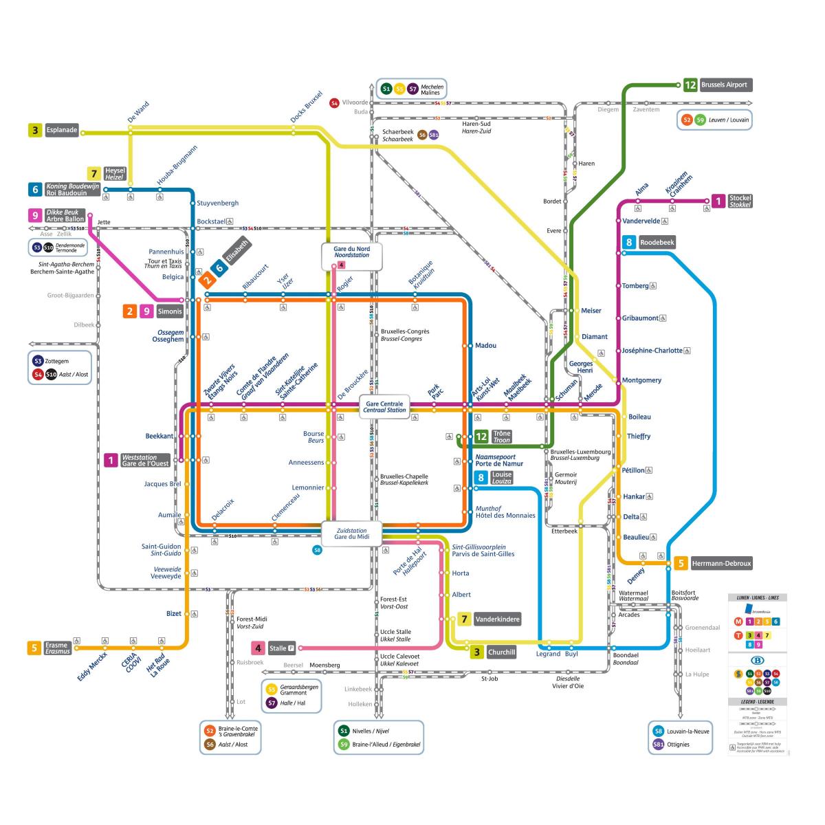 mapa das estações de trem em Bruxelas