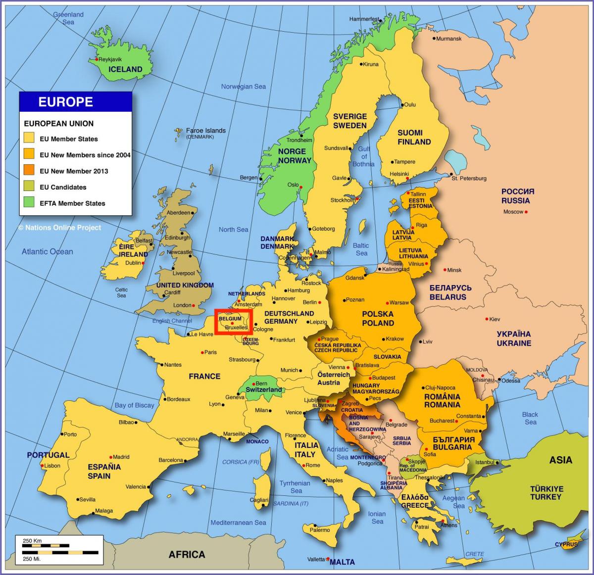 mapa da europa mostrando Bruxelas