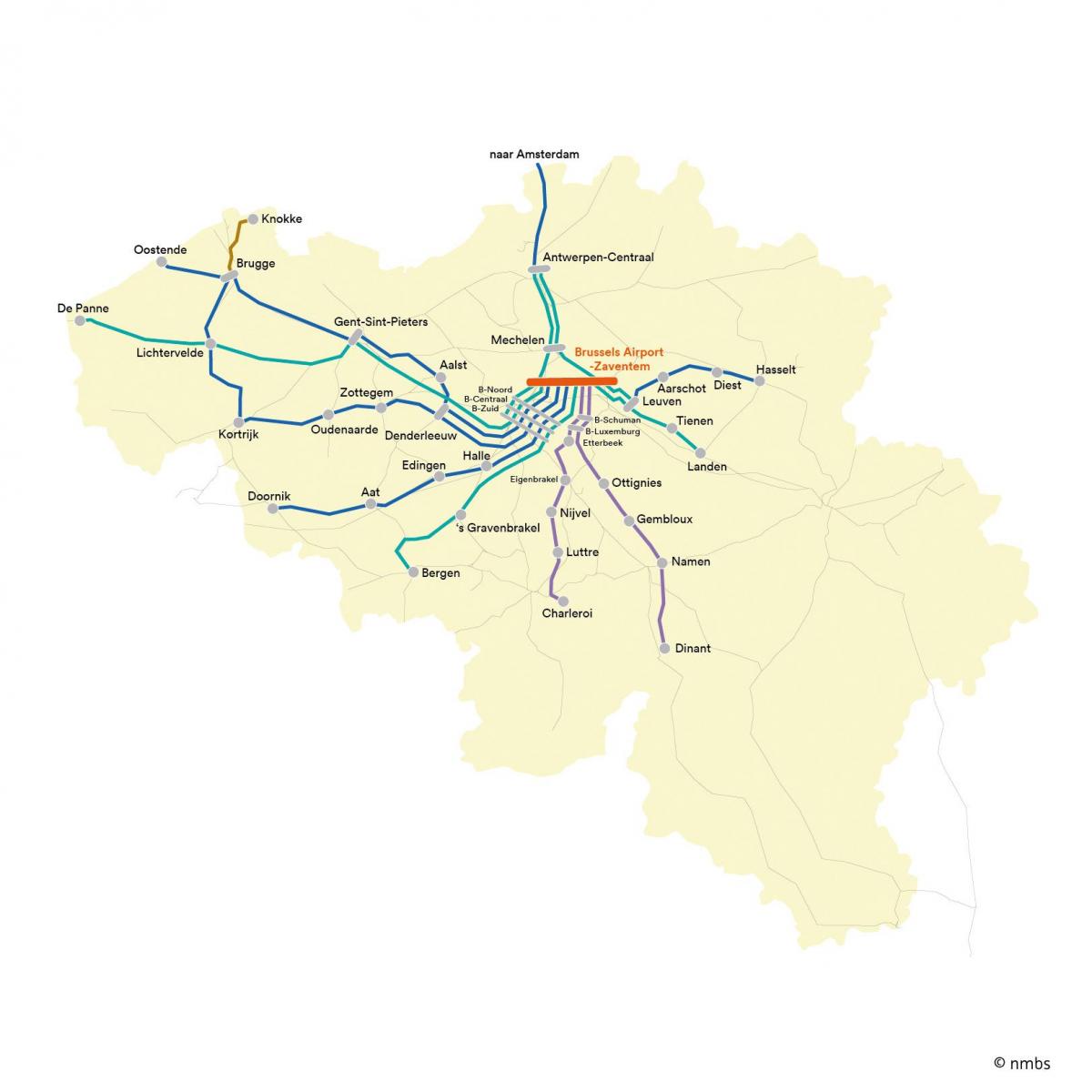 Bruxelas de trem mapa do aeroporto