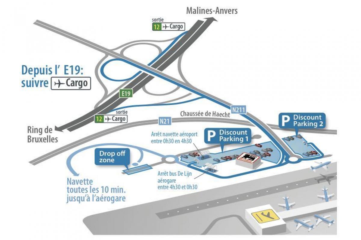 mapa do aeroporto de Bruxelas estacionamento