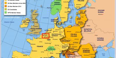Mapa da europa mostrando Bruxelas