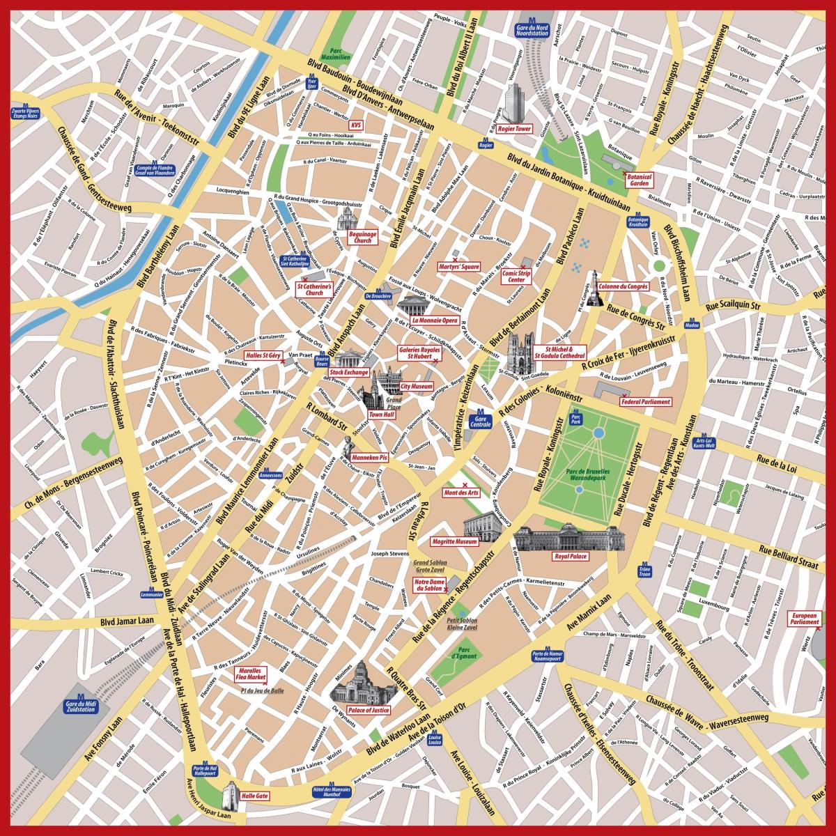 mapa turístico do centro da cidade de Bruxelas